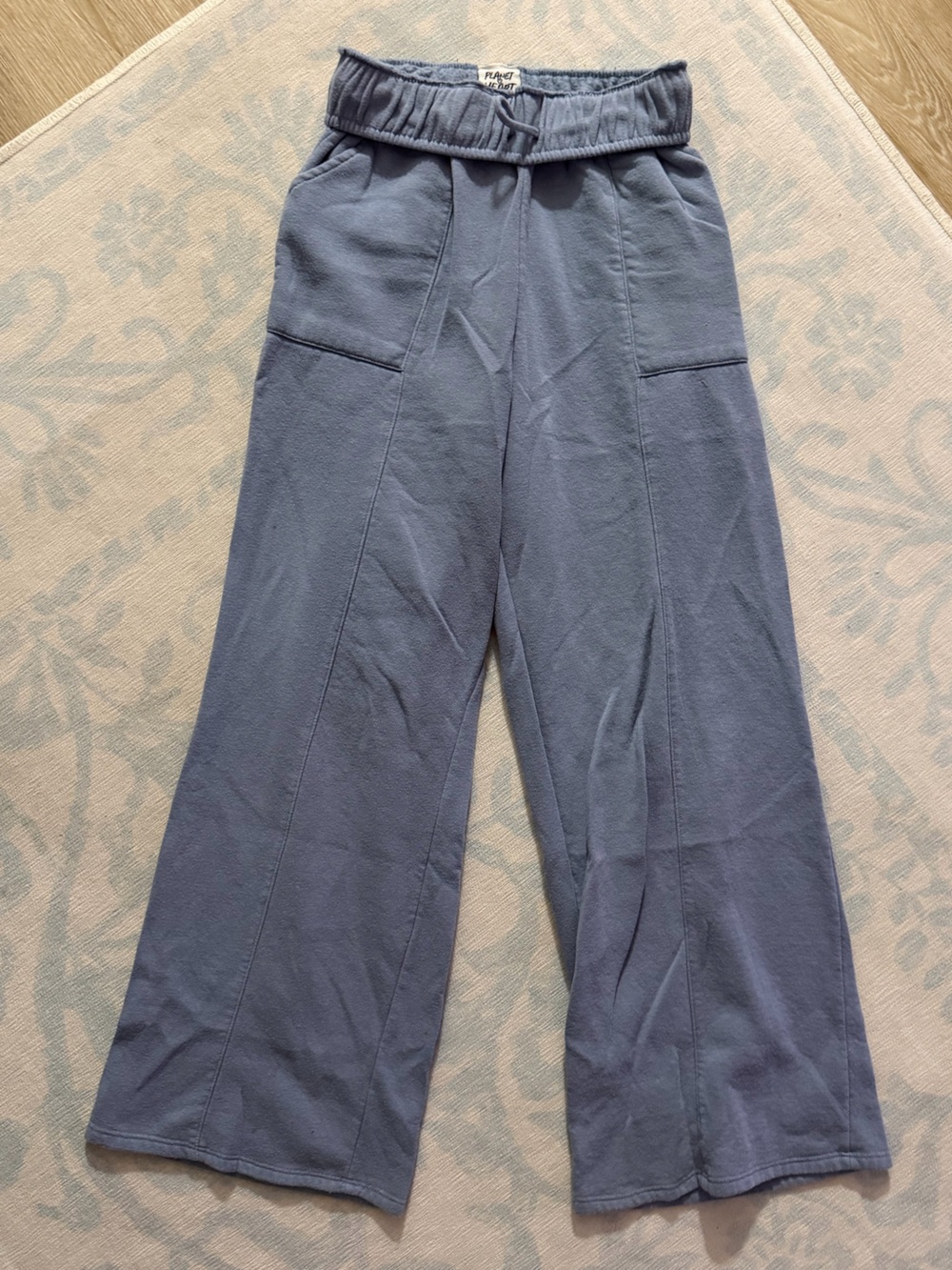 Planet Heart Foldover High Rise Wide Leg Fleece Sweatpants S Blue Juniors
